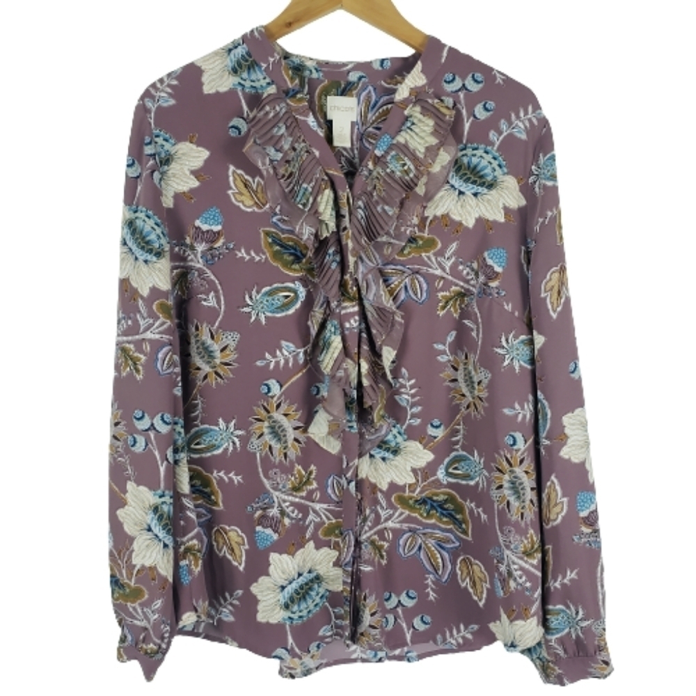 Chico's Paisley Maude ruffle button down top
